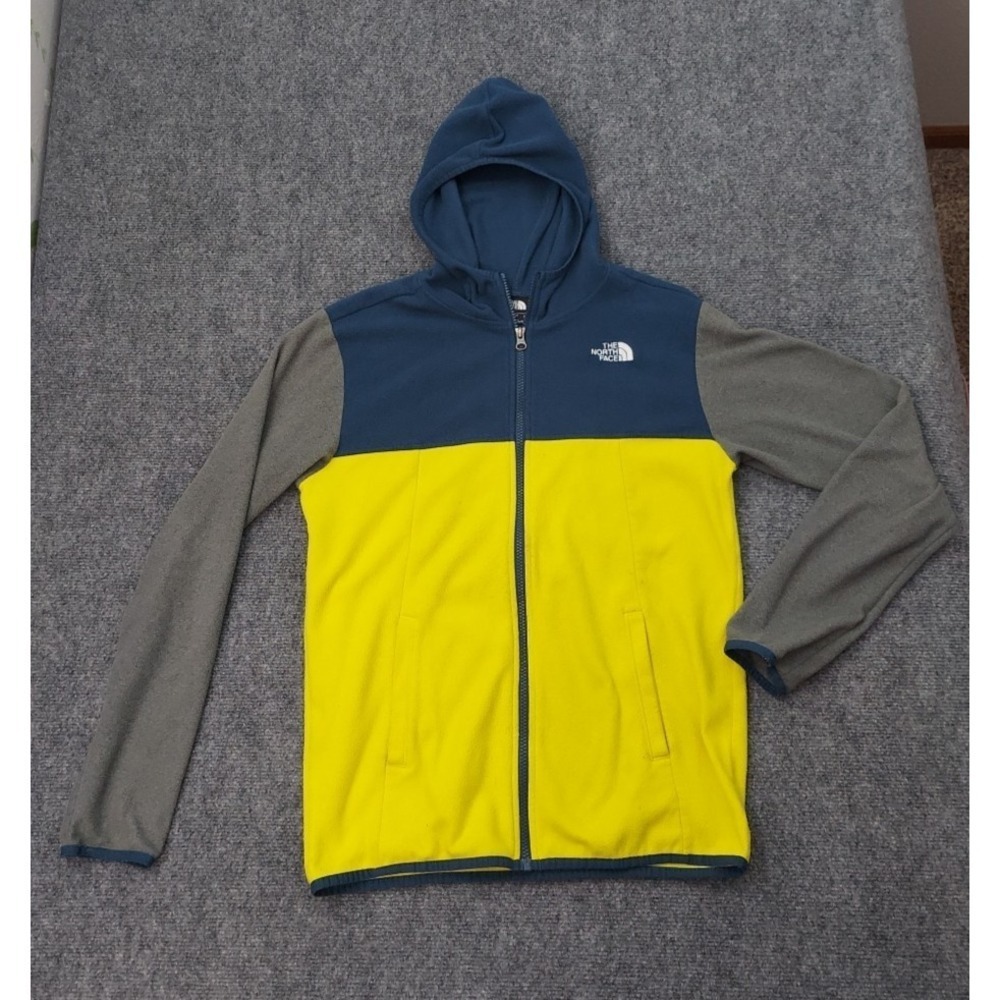 North Face Fleece Jacket Boys Youth Extra Large Yellow Gray Colorblock Full Zip